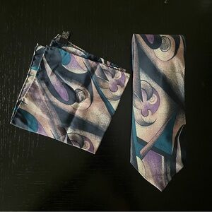 Carlo Palazzi Studio Italy Men’s Abstract Multicolor Tie&Hanky Square Set 65”